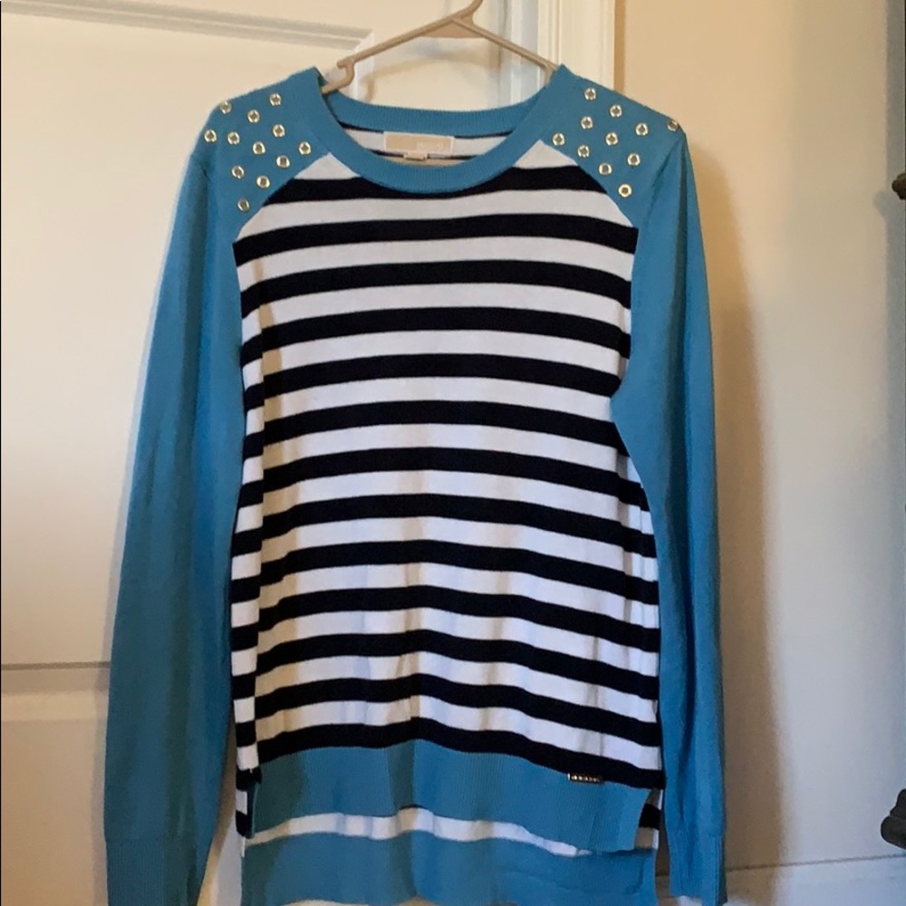 Michael Kors gold grommet stripe sweater EUC sizeL